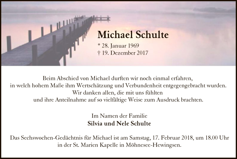  Traueranzeige für Michael Schulte vom 27.01.2018 aus MZV