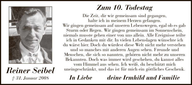  Traueranzeige für Reiner Seibel vom 31.01.2018 aus MZV