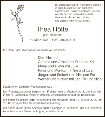 Traueranzeige von Thea Hötte von MZV