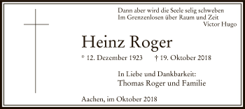 Traueranzeige von Heinz Roger von MZV