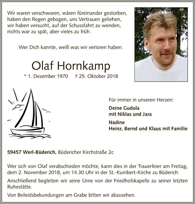  Traueranzeige für Olaf Hornkamp vom 27.10.2018 aus MZV
