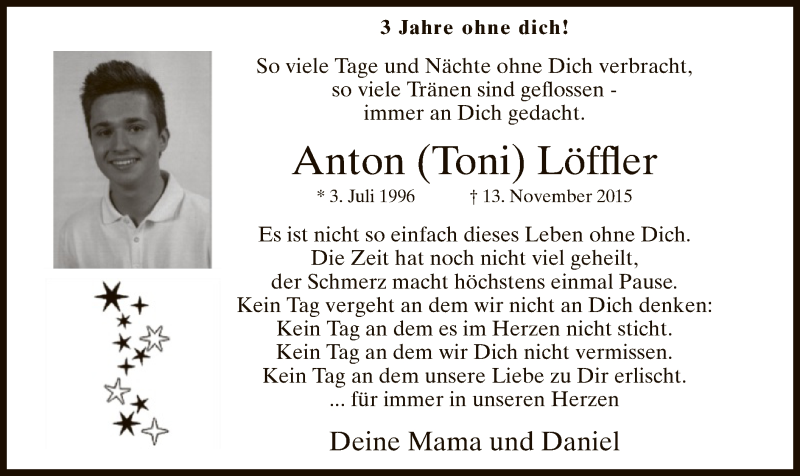  Traueranzeige für Anton Löffler vom 13.11.2018 aus MZV