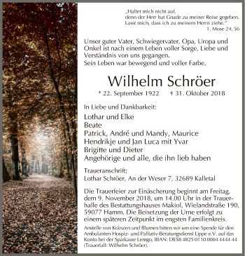 Traueranzeige von Wilhelm Schröer von MZV