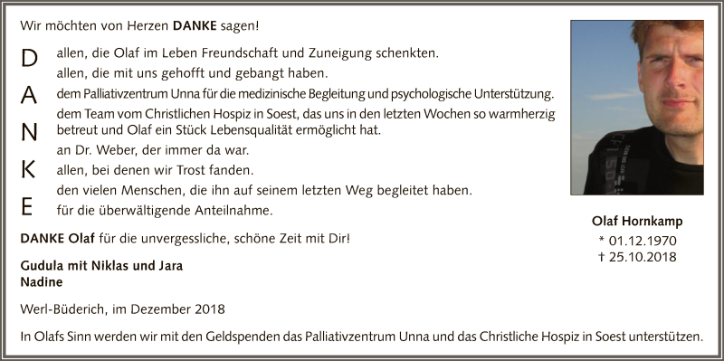  Traueranzeige für Olaf Hornkamp vom 06.12.2018 aus MZV