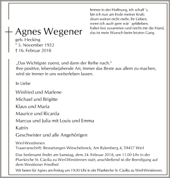 Traueranzeige von Agnes Wegener von MZV