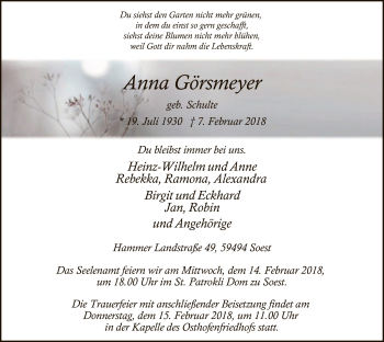 Traueranzeige von Anna Görsmeyer von MZV