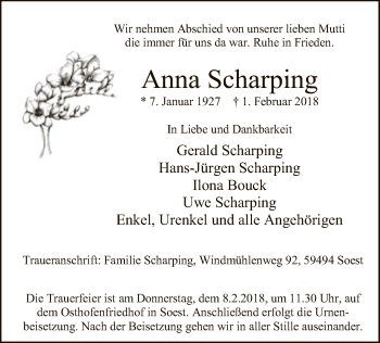 Traueranzeige von Anna Scharping von MZV