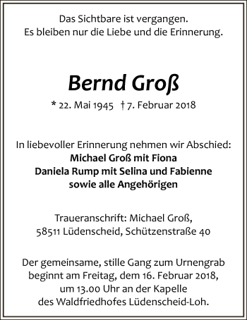 Traueranzeige von Bernd Groß von MZV