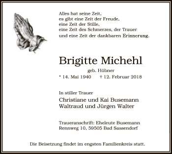 Traueranzeige von Brigitte Michehl von MZV