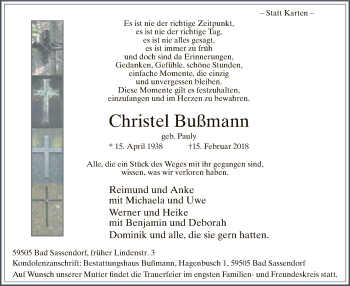 Traueranzeige von Christel Bußmann von MZV