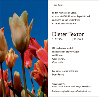 Traueranzeige von Dieter Textor von MZV