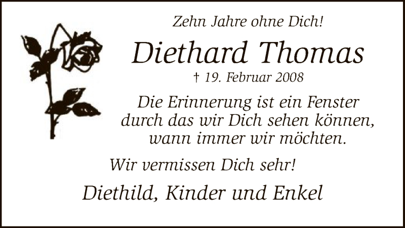  Traueranzeige für Diethard Thomas vom 19.02.2018 aus MZV