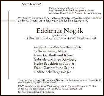 Traueranzeige von Edeltraut Noglik von MZV