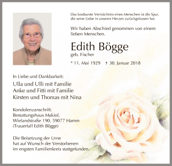 Traueranzeige von Edith Bögge von MZV