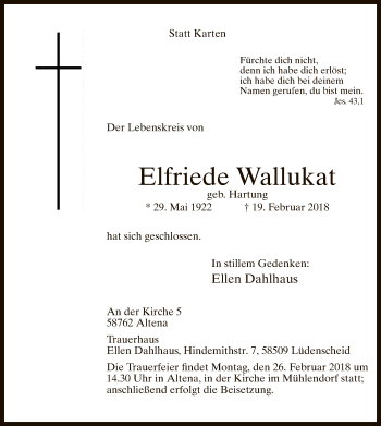 Traueranzeige von Elfriede Wallukat von MZV
