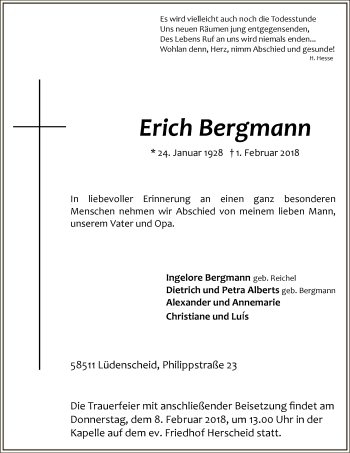 Traueranzeige von Erich Bergmann von MZV