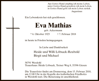 Traueranzeige von Eva Mathias von MZV