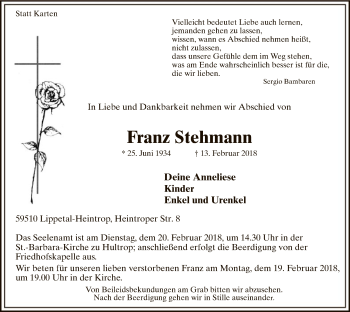Traueranzeige von Franz Stehmann von MZV