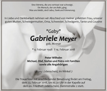 Traueranzeige von Gabriele Meyer von MZV