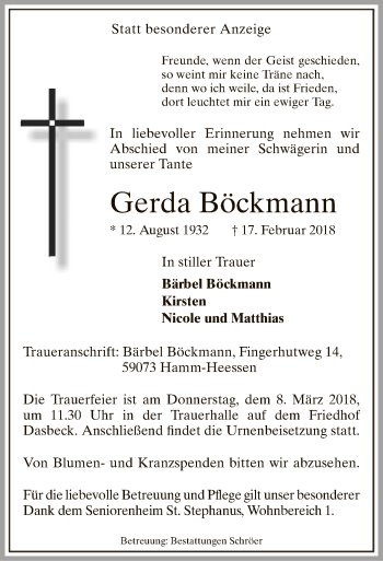 Traueranzeige von Gerda Böckmann von MZV