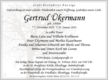 Traueranzeige von Gertrud Ükermann von MZV