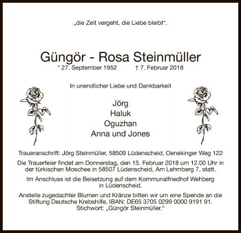 Traueranzeige von Güngör-Rosa Steinmüller von MZV