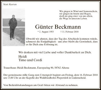 Traueranzeige von Günter Beckmann von MZV