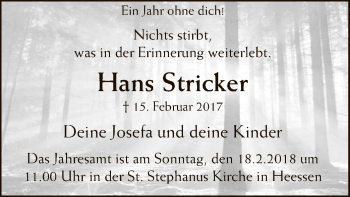 Traueranzeige von Hans Stricker von MZV