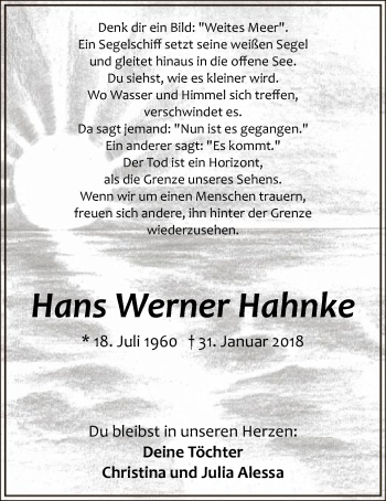 Traueranzeige von Hans Werner Hahnke von MZV