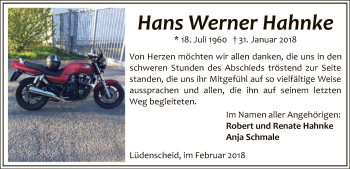 Traueranzeige von Hans Werner Hahnke von MZV