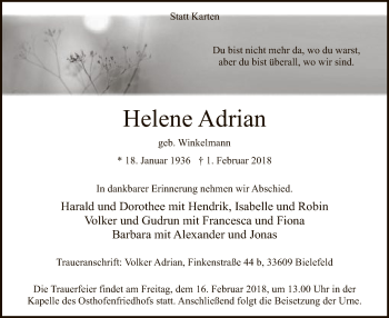 Traueranzeige von Helene Adrian von MZV