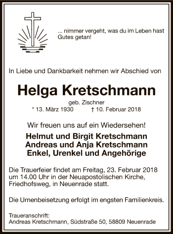 Traueranzeige von Helga Kretschmann von MZV