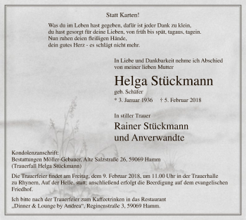 Traueranzeige von Helga Stückmann von MZV