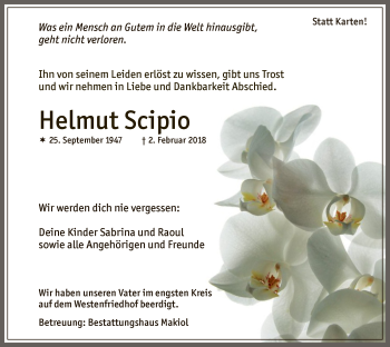 Traueranzeige von Helmut Scipio von MZV