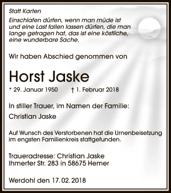 Traueranzeige von Horst Jaske von MZV