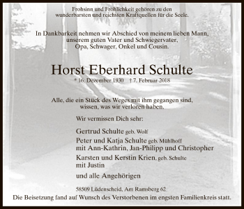 Traueranzeige von Horst Eberhard Schulte von MZV
