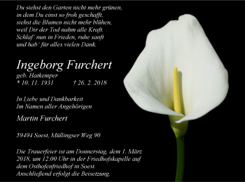 Traueranzeige von Ingeborg Furchert von MZV
