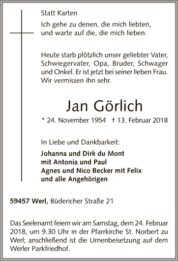 Traueranzeige von Jan Görlich von MZV
