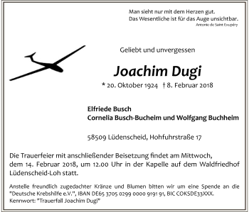 Traueranzeige von Joachim Dugi von MZV