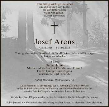 Traueranzeige von Josef Arens von MZV