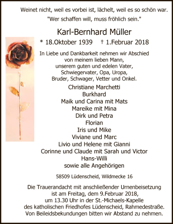 Traueranzeige von Karl-Bernhard Müller von MZV