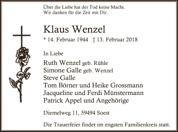 Traueranzeige von Klaus Wenzel von MZV
