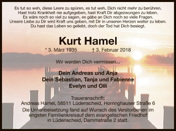 Traueranzeige von Kurt Hamel von MZV