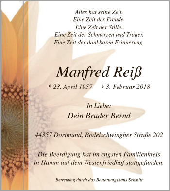 Traueranzeige von Manfred Reiß von MZV