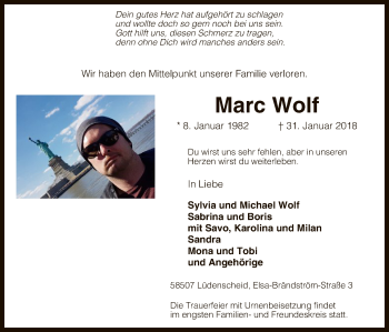 Traueranzeige von Marc Wolf von MZV