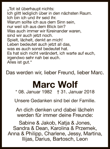 Traueranzeige von Marc Wolf von MZV