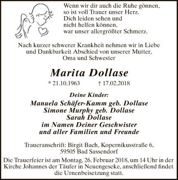 Traueranzeige von Marita Dollase von MZV