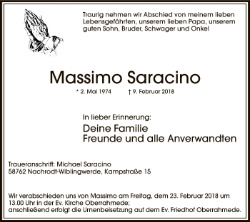 Traueranzeige von Massimo Saracino von MZV