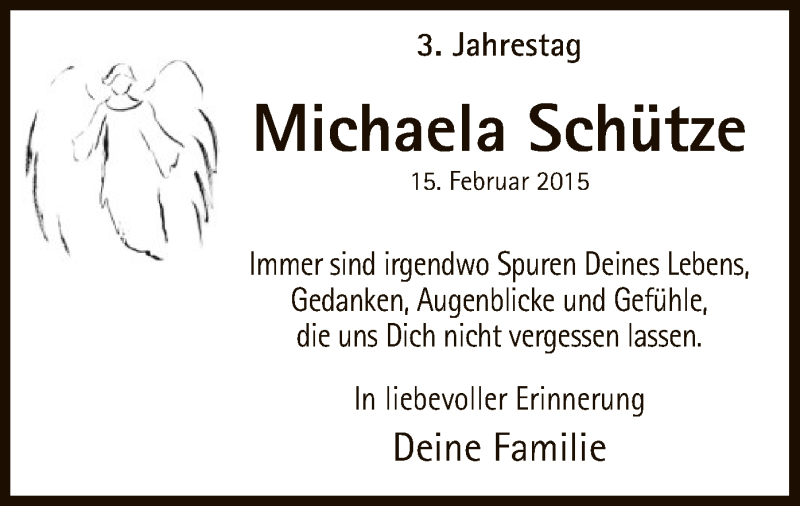  Traueranzeige für Michaela Schütze vom 15.02.2018 aus MZV