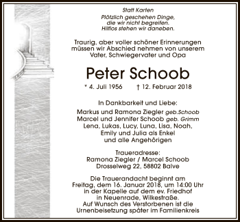 Traueranzeige von Peter Schoob von MZV